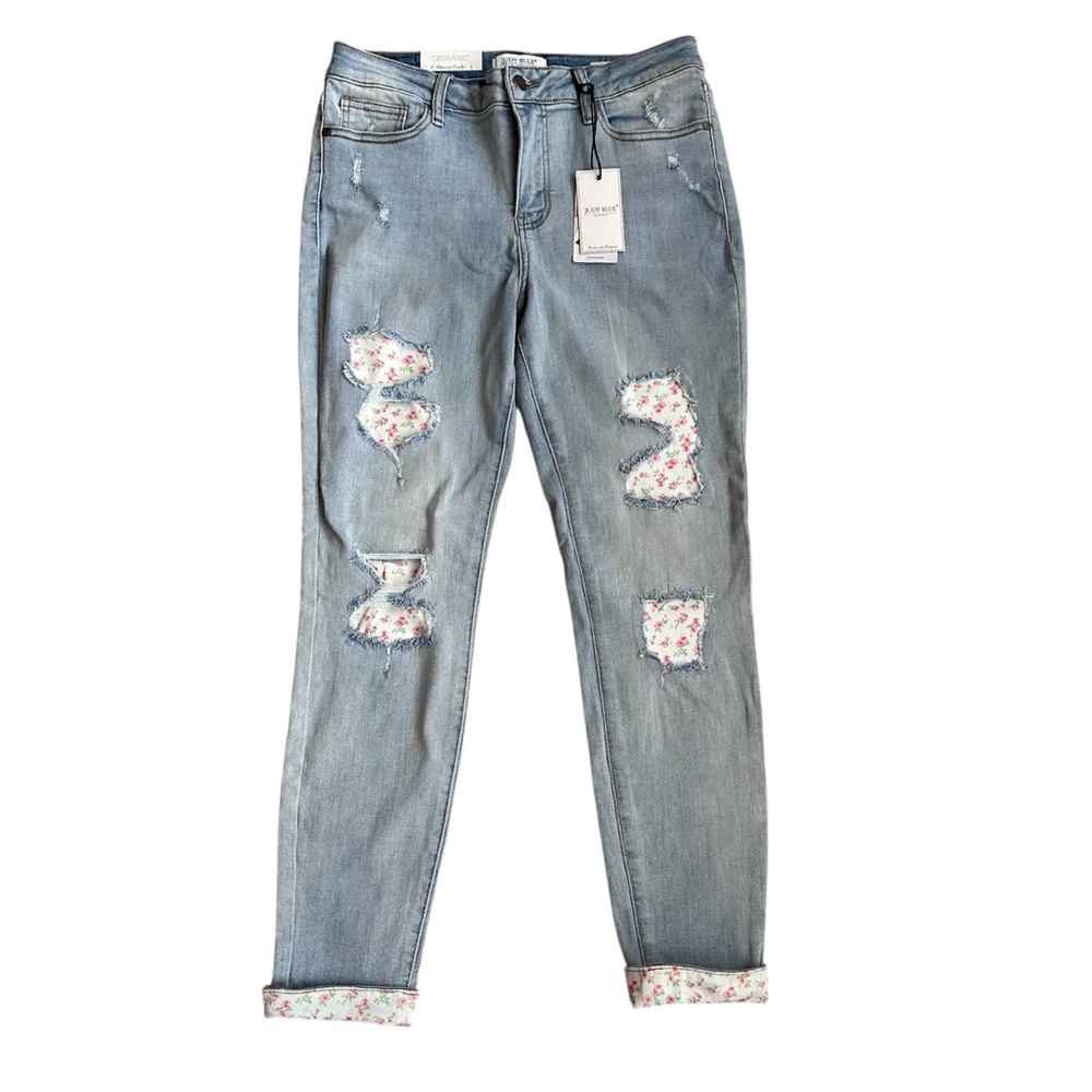 Judy Blue Skinny Ripped Jeans Patched Floral Cuff High Rise NWT 11/30 JB8844